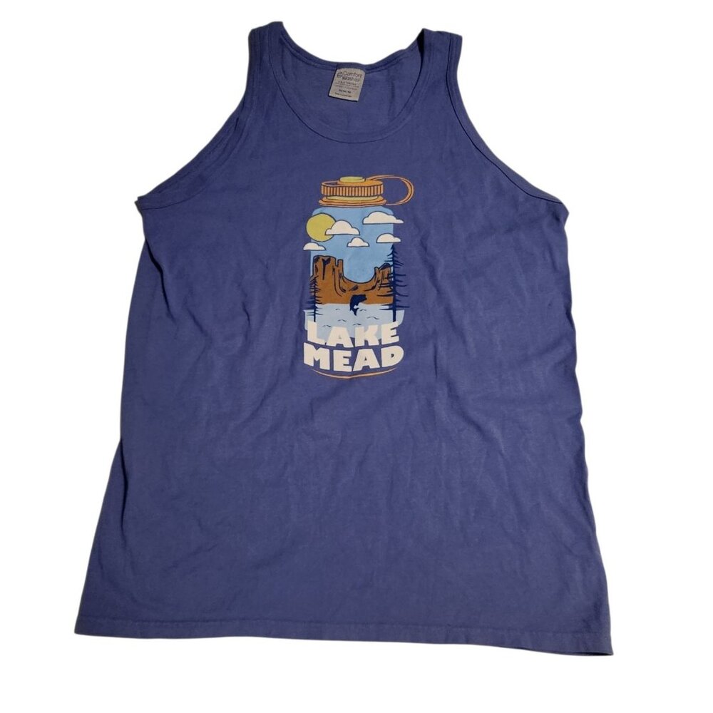 Lake Mead Tank Top Blue Hanes Comfort Wash Graphic Print Mens Medium‎ NEW NWT